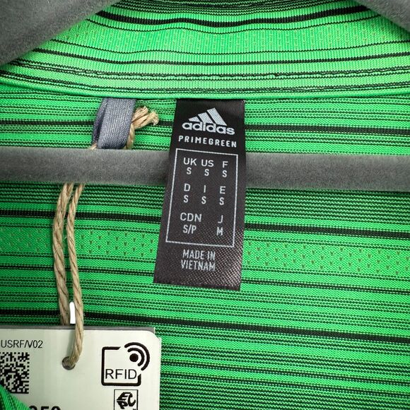Adidas Golf Polo Shirt Men’s SMALL PrimeGreen Snap Button Stripe Short Sleeve - Picture 8 of 14